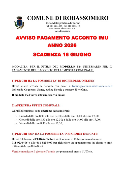 Pagamento acconto IMU 2026