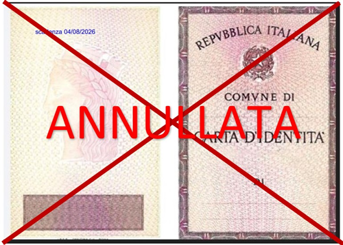 Cessazione validità carta d’identità cartacea al 03 Agosto 2026
