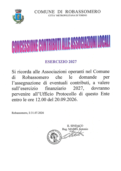 Avviso concessione contributi alle associazioni locali